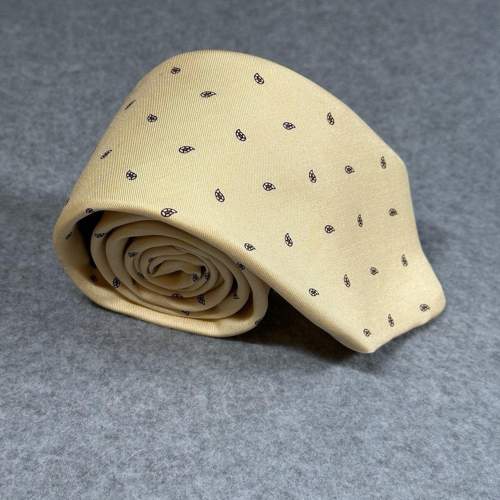 Vintage Allen Solly Silk Tie Yellow Paisley England USA Classic 90s 57x3.1in